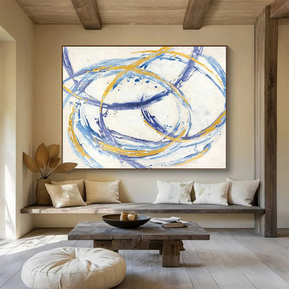 Blue - Gold Loop Abstract Art for Wellness Center Meditation Room Walls DLZ3231