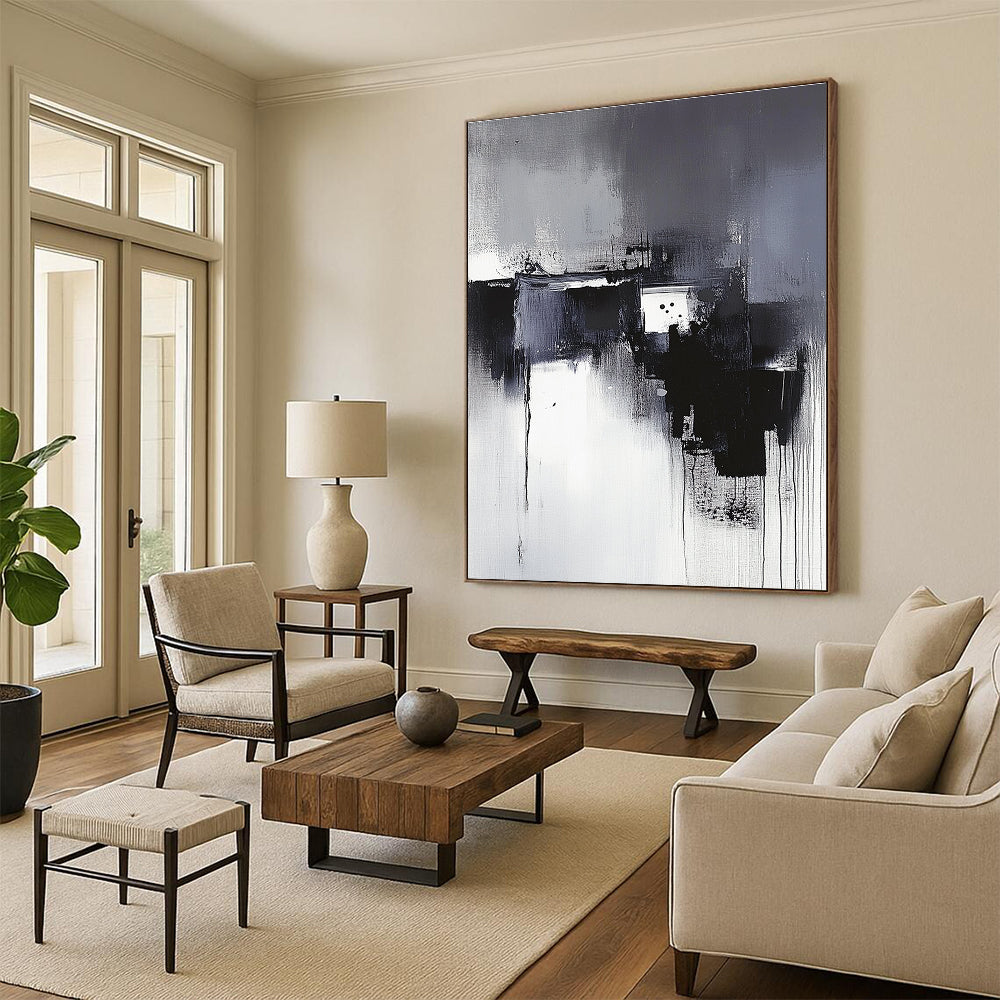 Black and White Abstract Drips for Industrial - Chic Loft & Dramatic Entryway STSC617