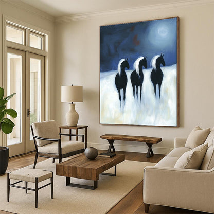 Night Horses Art for Bohemian - Style Lounge & Dreamy Home Reading Nook STSC1443