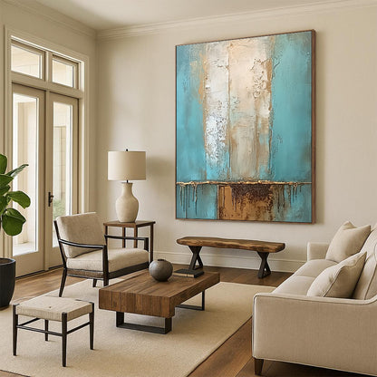 Teal and Gold Textured Abstract for Luxury Hotel Lobby & Art Deco - Themed Space STSC602