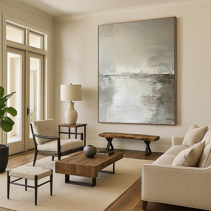 Gray - White Minimalist Abstract Art for Nordic - style Study & Contemporary Hotel Room DLZ0783