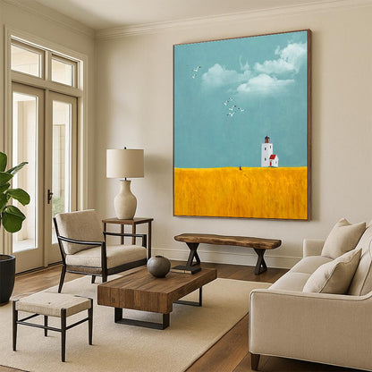 Lighthouse in Yellow Field Art for Coastal Home & Nature - Inspired Café Thatch DLZ2129