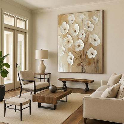 Textured White Flower Art for Wedding Venue & Feminine Home Office DLZ1652