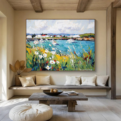 Coastal Harbor Scene Art for Nautical - Themed Restaurant & Seaside Home Dining Room SC527