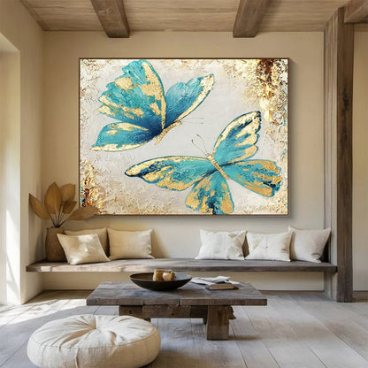 Blue Butterflies with Gold Accents Art for Chic Bridal Dressing Rooms DLZ3118