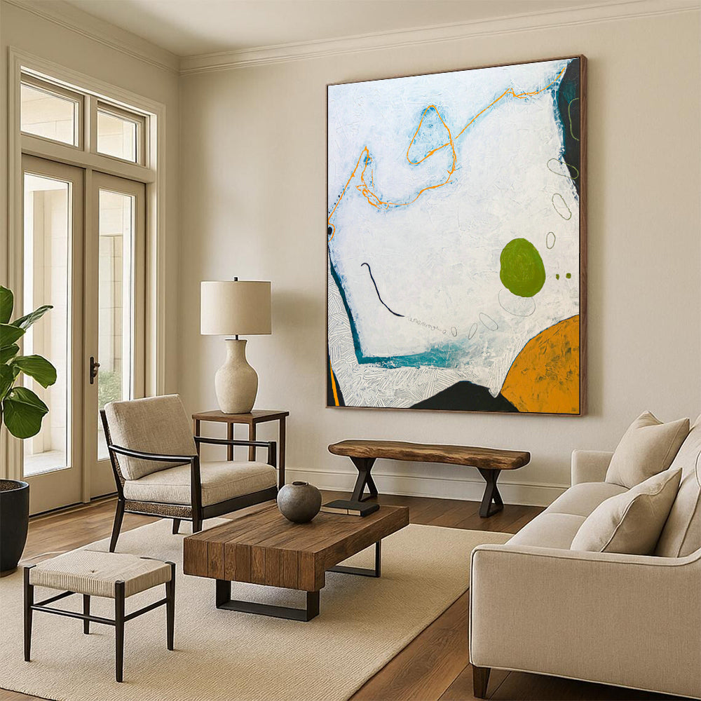 White - Orange - Green Abstract Art for Coastal Restaurant & Home Porch DLZ1117
