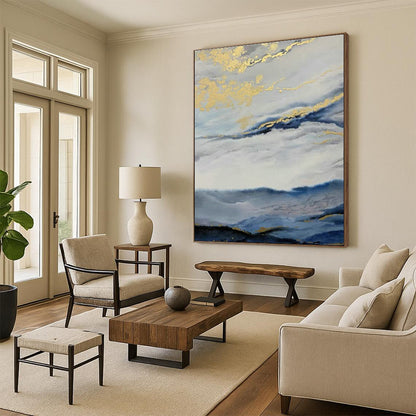 Golden Clouds and Mountains Art for Luxury Penthouse Living Room & Asian - Fusion Restaurant DLZ0916