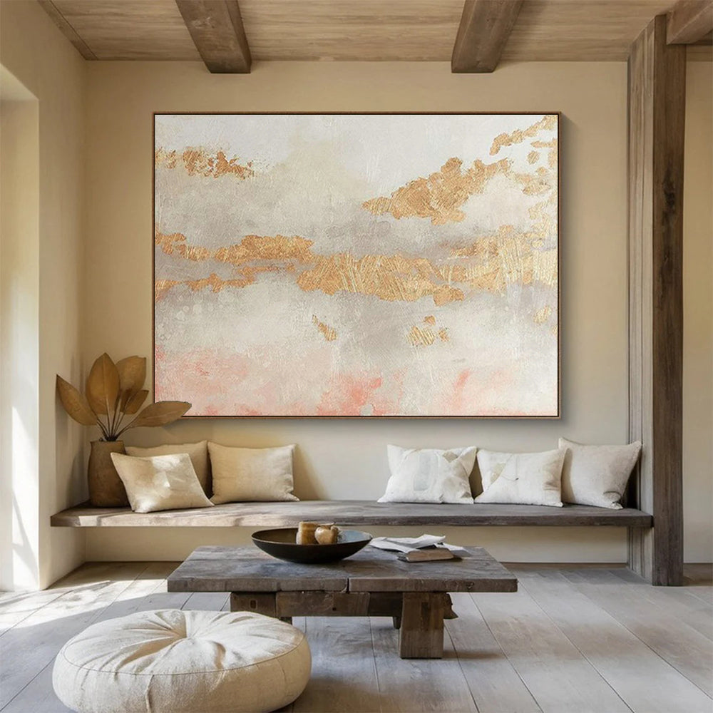 Gold - Pink - Grey Tone Abstract Art for Elegant Bedroom DLZ2824