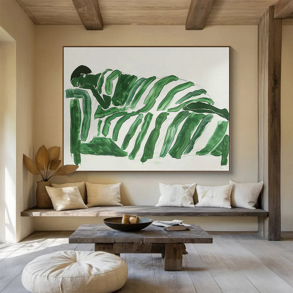Green Zebra - Stripe Resting Figure Art for Avant - Garde Studio Lounges DLZ2611