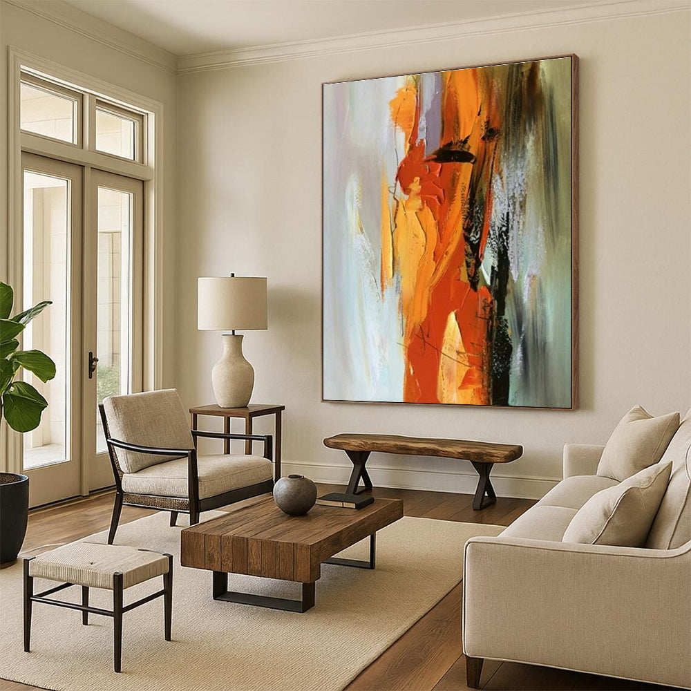 Orange - Yellow Dynamic Abstract Art for Fitness Studio & Sunny Breakfast Nook DLZ1456