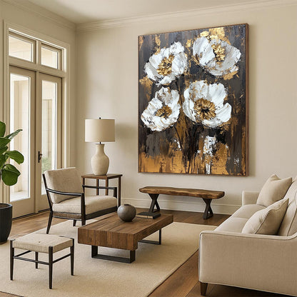 Gold - Accented Flower Abstract for Luxury Bedroom & Upscale Restaurant STSC834