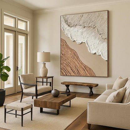 Brown - White Textured Abstract Art for Rustic Home & Art Studio DLZ1137