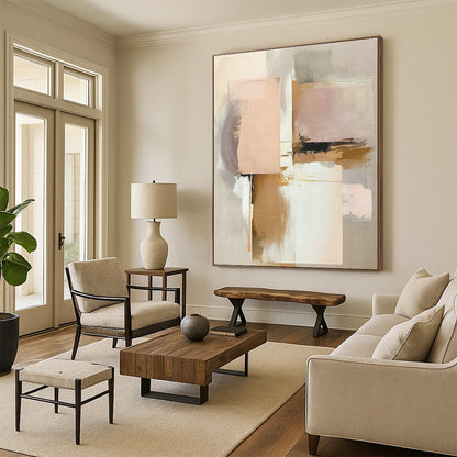 Blush & Gray Abstract Art for Bohemian Living Room & Chic Nursery DLZ1639