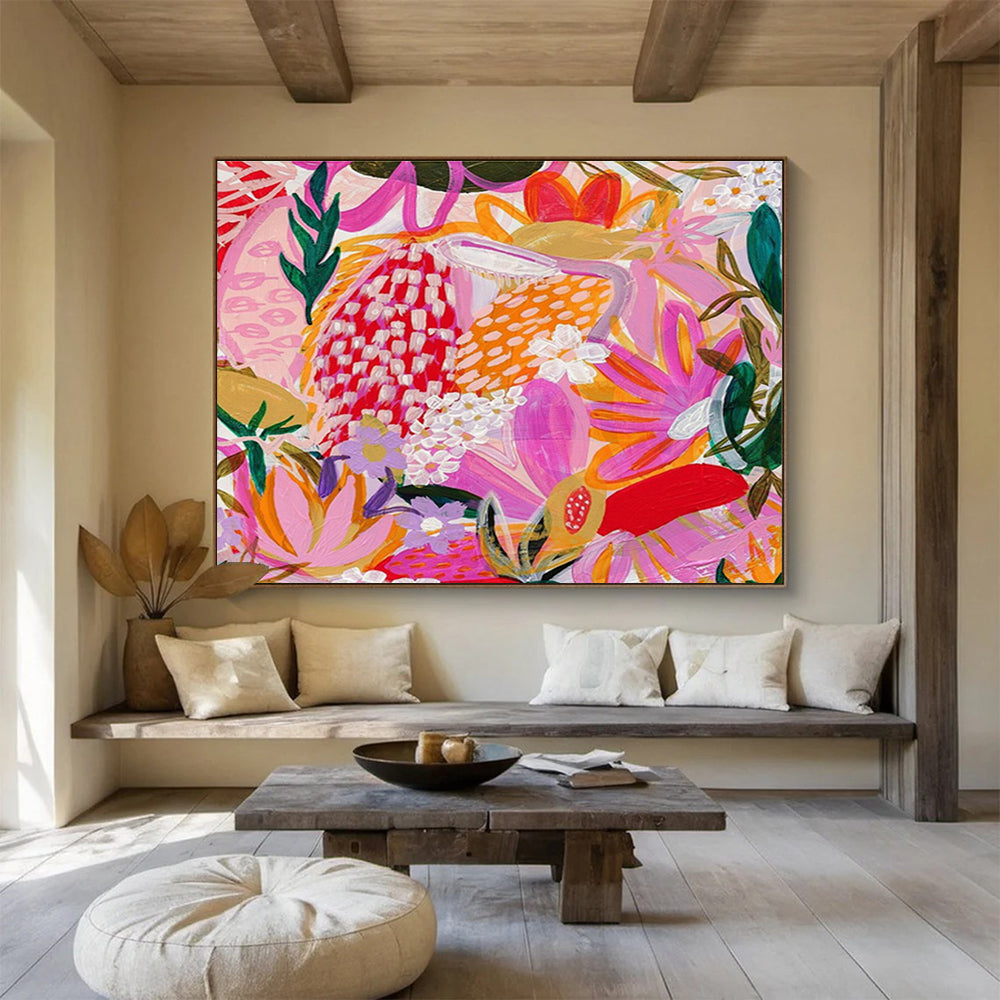 Pink - Hued Floral Abstract Art for Boho - Chic Bridal Suites DLZ3092