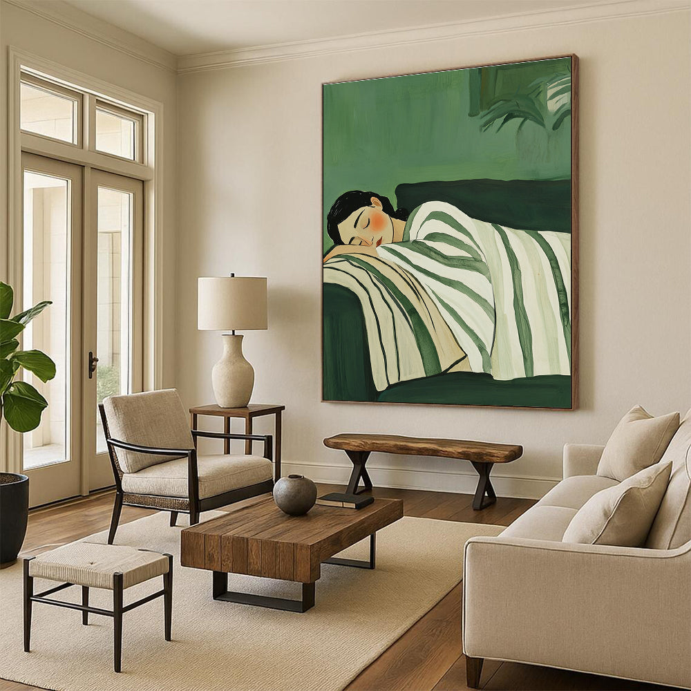 Sleeping Woman in Stripes for Serene Bedroom & Wellness Spa STSC1264