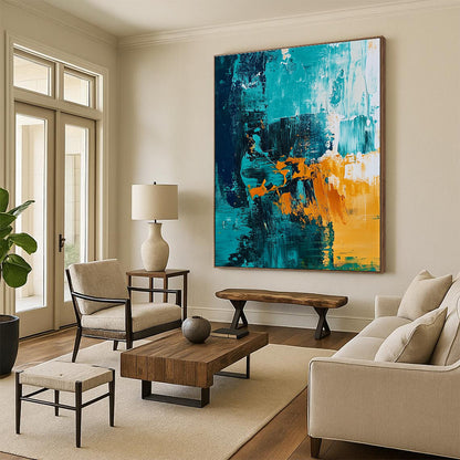 Teal and Orange Abstract Art for Dining Room & Sunroom STSC704