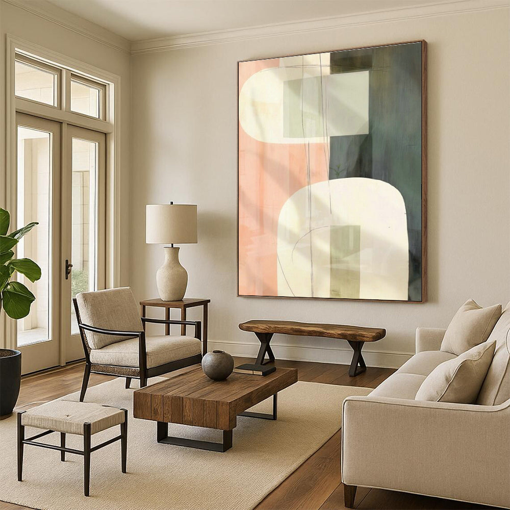 Pink - Green Geometric Abstract Art for Feminine Boutique & Art - Inspired Café DLZ1947