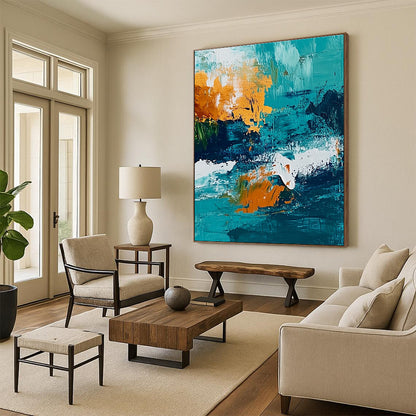 Layered Teal Abstract Art for Living Room & Gallery STSC705
