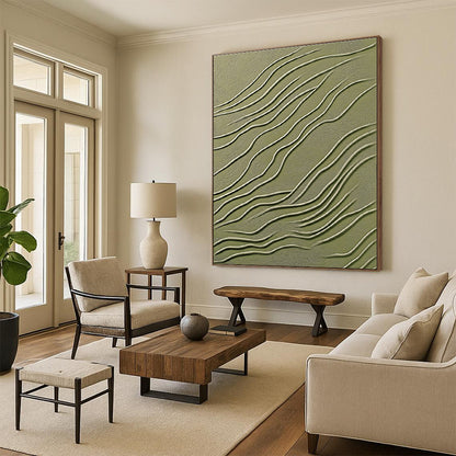 Green and White Wavy Texture Art for Nature - Inspired Yoga Studio & Minimalist Spa STSC1359