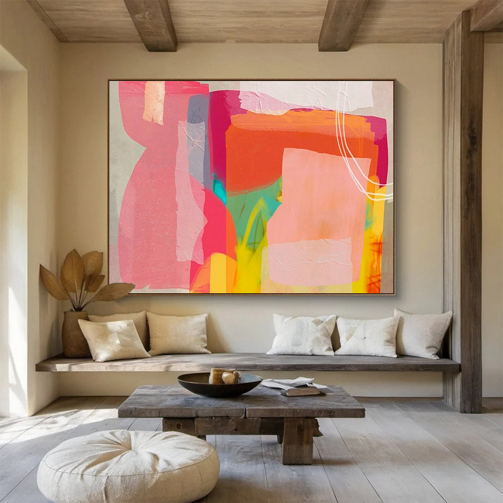 Pink - Orange Collage Abstract Art for Feminine - Themed Beauty Parlor Interiors DLZ2585