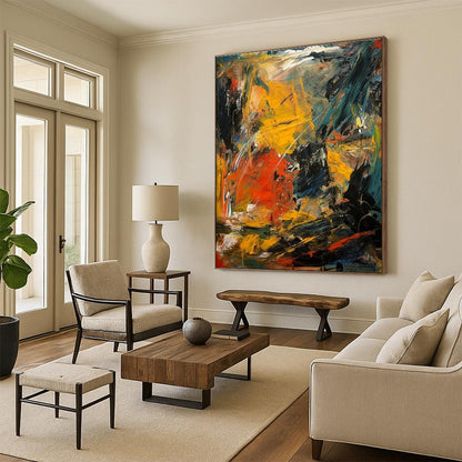 Vivid Yellow - Red Abstract Art for Living Room & Studio DLZ0370
