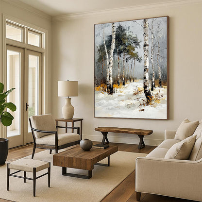 Snowy Birch Forest Path 2 Art for Ski Resort Lobby & Minimalist Home Library STSC1382