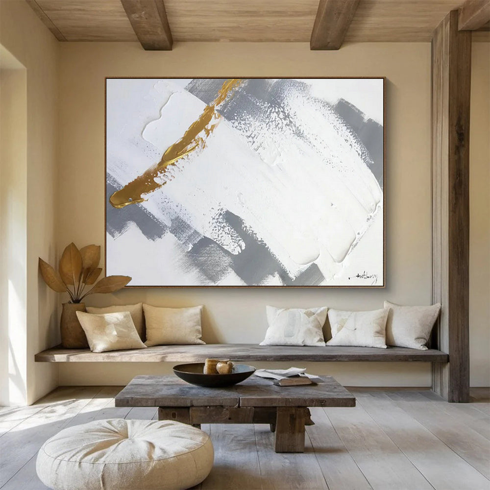 Beige - White - Black Brushstroke Art for Minimalist Lounge Calm Relaxation DLZ2701