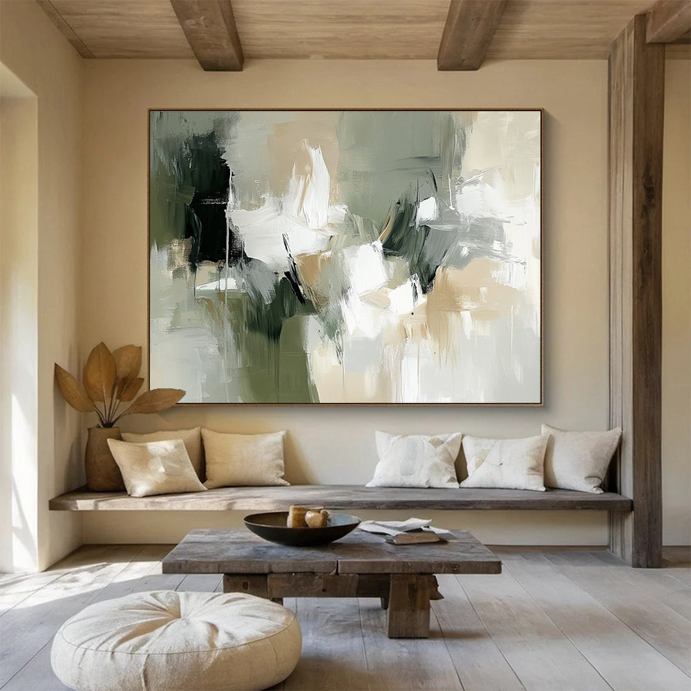 Gray - Green Abstract Composition Art for Minimalist Bedroom & Contemporary Spa SC219