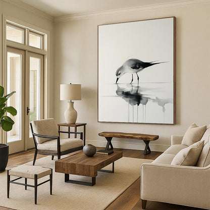 Ink Wash Bird Drinking for Zen - Inspired Office & Traditional Tea House STSC906