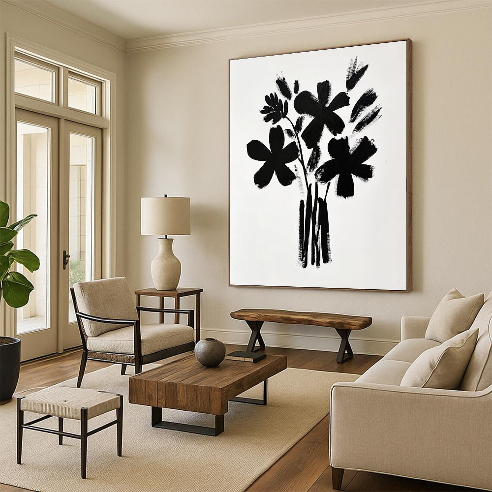 Black Abstract Flower Bouquet 2 for Minimalist Office & Contemporary Art Studio STSC925