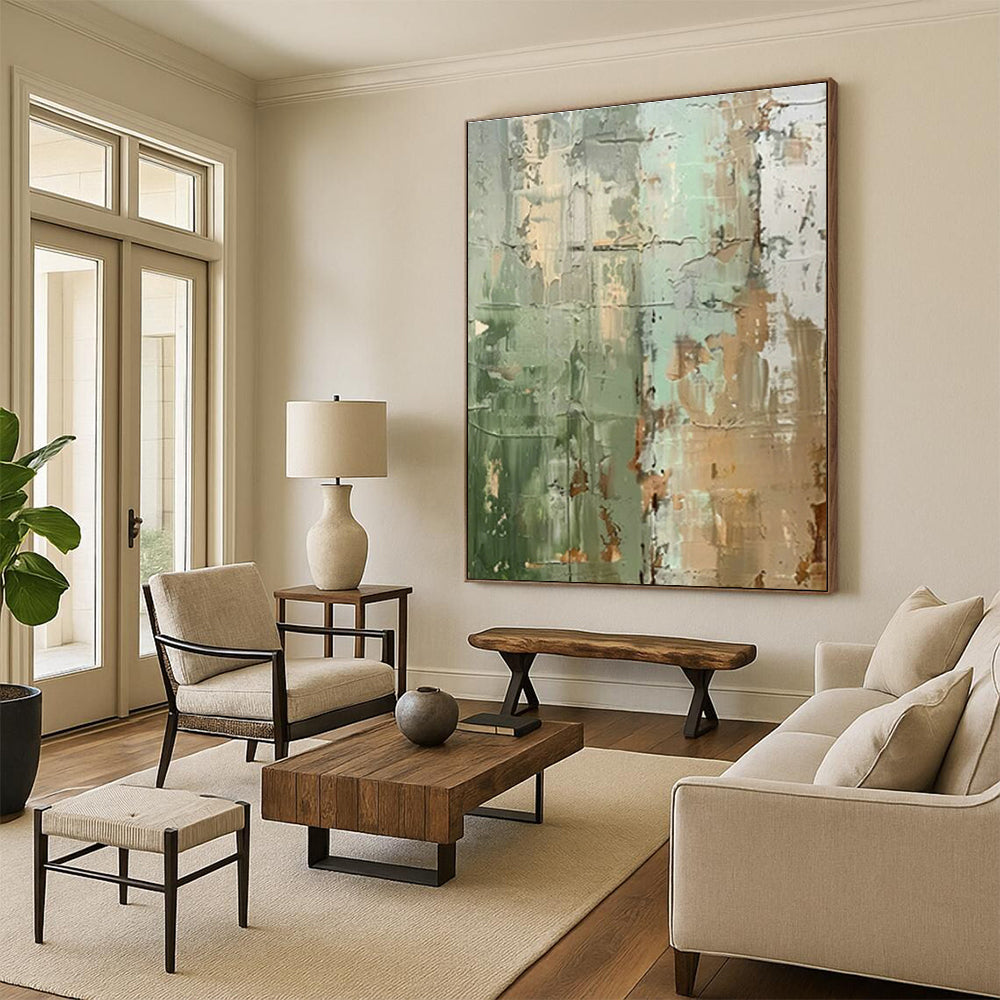 Green - Brown Textured Abstract Art for Rustic Home Library & Eco - Friendly Art Gallery DLZ1741