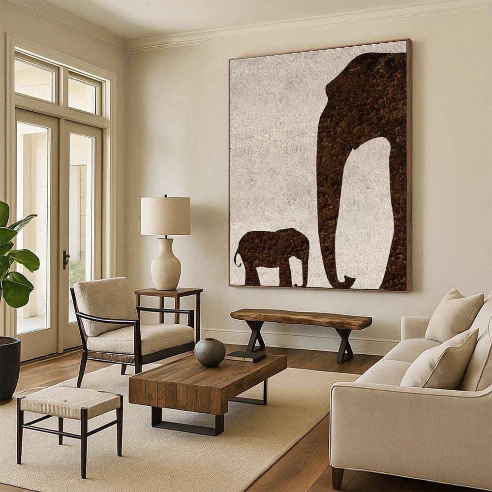 Elephant Silhouette Oil Painting for Family - Friendly Home & Safari - Themed Nursery DLZ1336