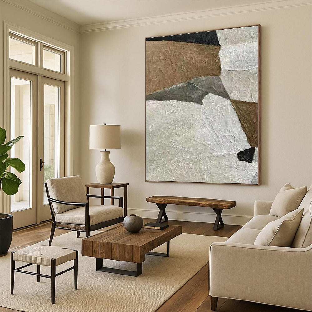 Brown - White Collage Abstract Art for Rustic Home & Art Gallery DLZ1147