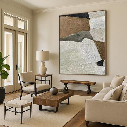 Brown - White Collage Abstract Art for Rustic Home & Art Gallery DLZ1147