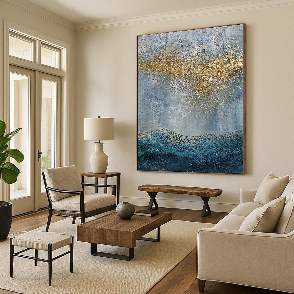 Gold Splash Ocean Abstract for Boho - Chic Beach Villa & Art - Centric Hotel Lobby STSC835