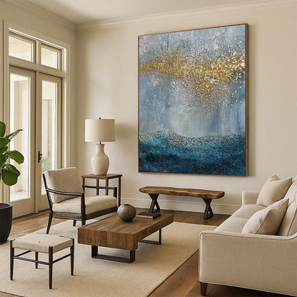 Gold Splash Ocean Abstract for Boho - Chic Beach Villa & Art - Centric Hotel Lobby STSC835