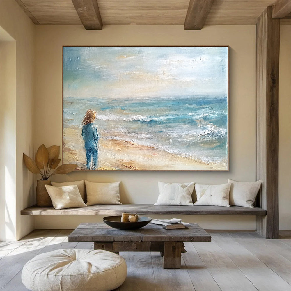 Solitary Figure by the Sea Art for Coastal Home Office & Meditation Space SC411