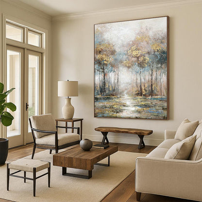 Misty Forest Path Art for Rustic Cabin Bedroom & Meditation Space DLZ2133