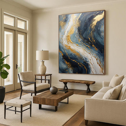 Gold - Streaked Abstract Art for Corporate Lobby & Art Deco Home DLZ2299