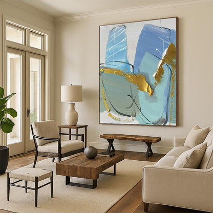 Blue - Gold Abstract Art for Coastal Villa & Art - Forward Bar DLZ0809