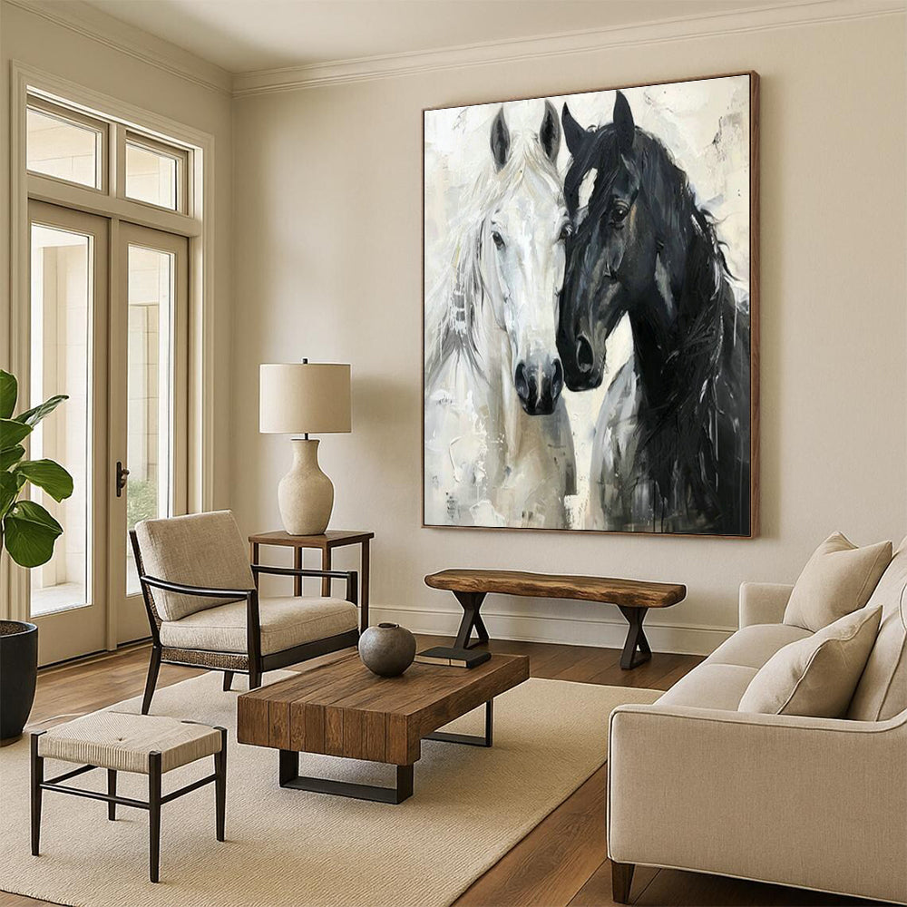 Black and White Horse Art for Equestrian Club Lounge & Western - Themed Home Office DLZ1408