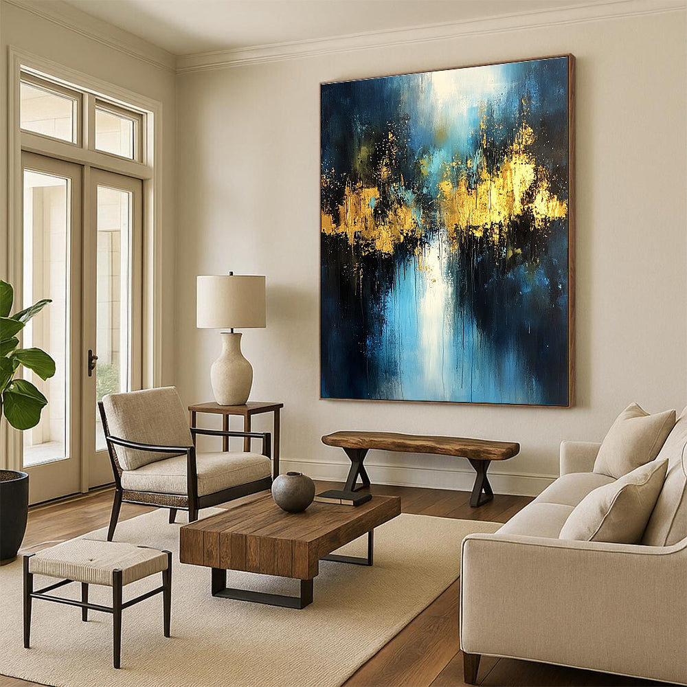 Blue and Gold Abstract Forest Reflection for Bohemian - Style Living Room & Nature - Inspired Restaurant STSC399