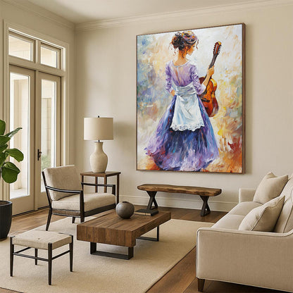 Woman with Guitar Art for Musician’s Home Studio & Bohemian - Style Café STSC1373