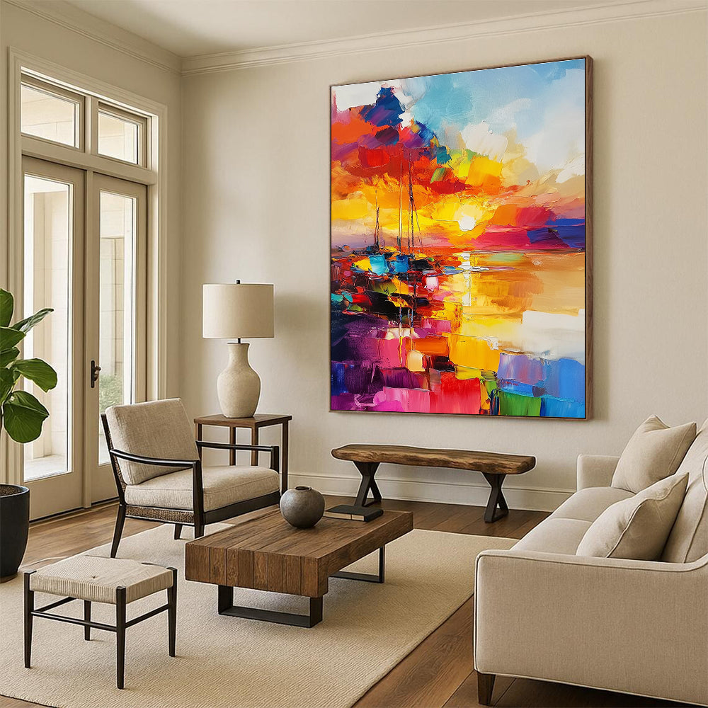 Colorful Sunset Sailboats Art for Beachfront Restaurant & Vibrant Home Dining Room STSC1422