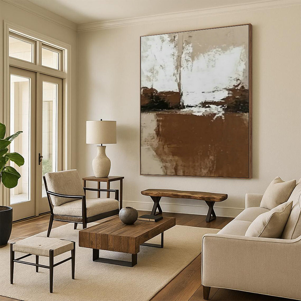 Brown - White Minimalist Abstract Art for Industrial - Chic Office & Monochrome Bedroom DLZ0982