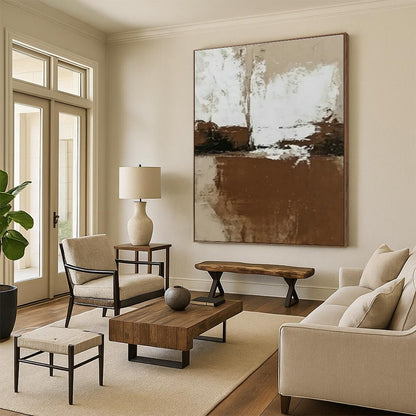 Brown - White Minimalist Abstract Art for Industrial - Chic Office & Monochrome Bedroom DLZ0982
