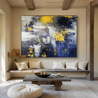 Dynamic Yellow - Blue Abstract Masterpiece to Elevate Modern Living Room Aesthetics DLZ3033