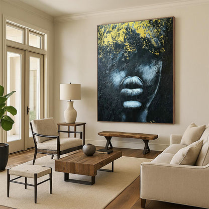 Black and Gold Portrait Abstract Art for Luxury Hotel Lounge & Avant - Garde Home Gallery DLZ1610