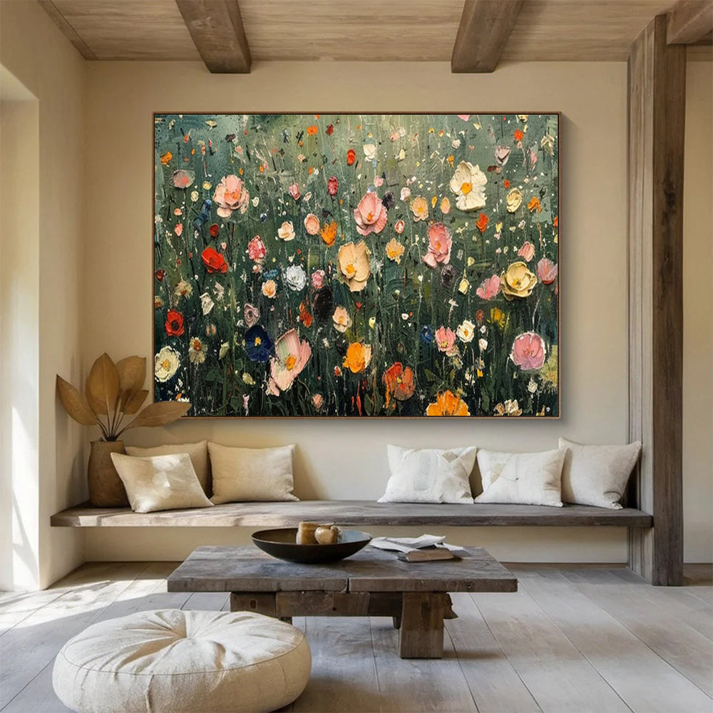 Colorful Flower Field Oil Painting for Countryside Café Outdoor Seating Areas DLZ3193