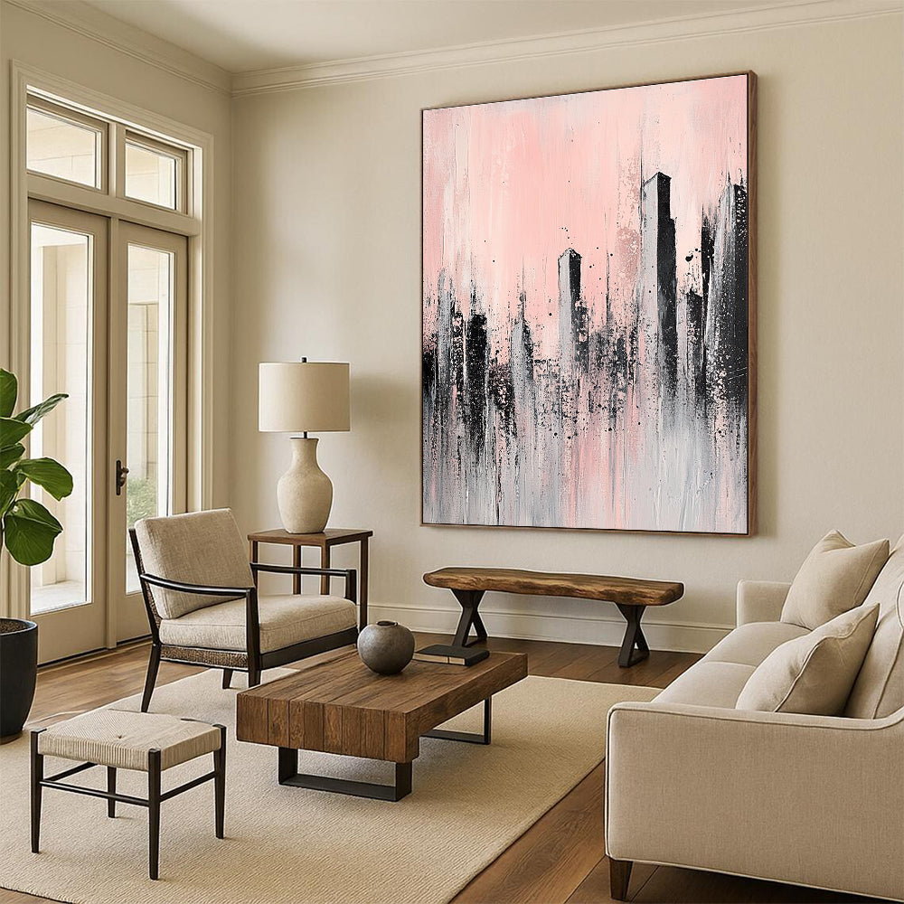 Pink and Grey Cityscape 2 for Minimalist Bedroom & Art - Focused Lounge STSC332